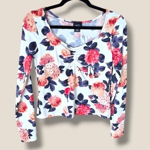 Rue21 White Floral Long-Sleeve Ruched Front Top